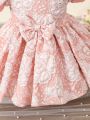 Baby Girl Jacquard Puff Sleeve Bow Front Gown Dress