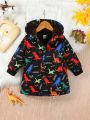 Baby Boy Letter & Dinosaur Print Teddy Lined Hooded Coat