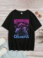 Teen Girls' Mushroom & Letter Print Short Sleeve T-shirt
