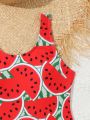 Tween Girl Watermelon Print One Piece Swimsuit