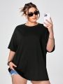 STROM NIGHT Loose Long-length Oversized T-shirt With Small Round Collar