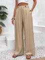 SHEIN Frenchy Solid Color Wide Leg Pants With Botton Decor And Elastic Wasitband