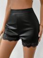 SHEIN BAE Ladies' Lace Patchwork Pu Shorts