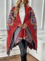 SHEIN Essnce Floral Pattern Batwing Sleeve Duster Cardigan