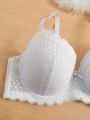 Plus Lace Panel Bow Front Scallop Trim Push Up Bra