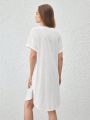 SHEIN Leisure Ladies' Short Sleeve Home Dress With Curved Hem