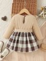 Baby Girl Plaid Print Ruffle Trim Belted Dress