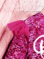 Tween Girl's Ruffled Sequin-Effect Panel Mesh Hem Dress