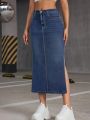 Women's Denim Side Slit Midi Skirt