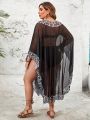 SHEIN Swim BohoFeel Plus Size One Piece Batwing Sleeve Perspective Cover Up Dress