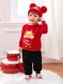 SHEIN Baby Boys' Chinese Style Round Neck Long Sleeve Sweatshirt - A Must-have For Chinese New Year
