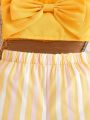 Baby Girls' Butterfly Knot Strap Top And Striped Shorts Set