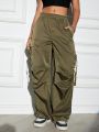 SHEIN Essnce Solid Color Flip Pocket Workwear Pants