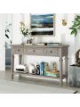 Classic Retro Style Console Table with Three Top Drawers and Open Style Bottom Shelf, Easy Assembly