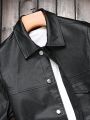 Manfinity LEGND Men's Pu Leather Collar Button-up Denim Shirt