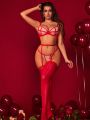 Ladies' Sexy Patchwork Mesh Lingerie Set (Valentine'S Day Style)