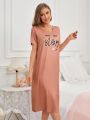 Women's Milk Silk Cartoon Printed T-Shirt Dress For Sleepwear