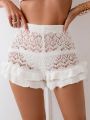 SHEIN Swim Chicsea 1pc Double Layer Ruffle Hem Eyelet Knit Cover Up Shorts