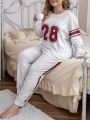 Plus Letter Graphic Striped Trim PJ Set