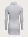 Turtleneck Button Detail Raglan Sleeve Bodycon Dress