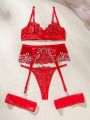 Women's Floral Embroidery Underwire Bra And Panty Set