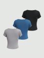 SHEIN Essnce Women's Pleated Round Neck T-Shirt