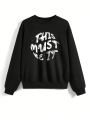 VIVI CAMPOS Viv Women'S Slogan Printed Round Neck Sweatshirt