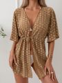 SHEIN Swim Classy Women's Geometric Jacquard Kimono Jacket, Perfect For Vacation