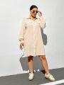 SHEIN Essnce Women's Plus Size Long Sleeve Shirt Dress For Spring