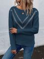 SHEIN LUNE Sweater With Rhinestone Pattern And Boat Neck