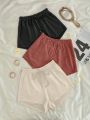 3pcs Solid Knot Front Lounge Shorts