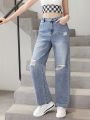 Teen Girl Ripped Straight Leg Jeans