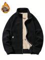 Men Letter Patched Detail Thermal Lined Zip Up Thermal Jacket