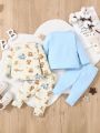 SHEIN 4pcs/set Baby Boys' Casual Cute Animal Print Outfits For Home And Daily Wear, Comfortable