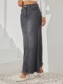 Women's Denim Skirt With Frayed Hem