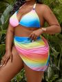 SHEIN Swim SXY Plus Size Women's Gradient Color Halter Neck Bikini Swimsuit 3pcs/Set