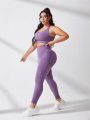 Yoga Basic Xl-xxxxl Solid Color Sports Tank Top And Leggings Set