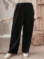 Plus Size Solid Color Elastic Waist Pants