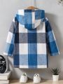 SHEIN Young Boy Plaid Print Thermal Lined Hooded Duffle Overcoat Without Sweater