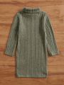 SHEIN Kids EVRYDAY Young Girl Turtle Neck Ribbed Knit Dress