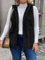 SHEIN Frenchy Plus 1pc Solid Hooded Teddy Vest Jacket