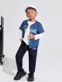 SHEIN Kids EVRYDAY 3pcs/set Boys' Fitted Casual Round Neck T-shirt Letter Pattern Shirt And Long Pants