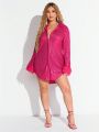 SHEIN SXY New Years Party Valentine'S Lovers Date Outfit Cuff Feathered Pink Shining Sequin Women'S Shirt