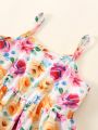 Baby Girl Cute Floral Print Spaghetti Straps Dress