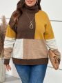 EMERY ROSE Plus Color Block Turtleneck Drop Shoulder Sweater