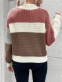 SHEIN Essnce Color Block Mock Neck Drop Shoulder Sweater