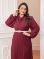 SHEIN Modely Plus Size Solid Color Draped Collar Lantern Sleeve Dress