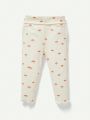 Cozy Cub Baby Girls' Floral Pattern Soft Knitted Footed Pants With Wave Edge Trim 2pcs/Set