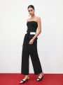 SHEIN BIZwear Women's Strapless Top & Long Pants Suit, Formal Outfit