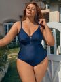 SHEIN Leisure Plus Size Hollow Out Backless Sparkling One-Piece Swimsuit